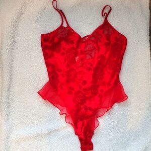 VINTAGE GOLD LABEL Victoria's Secret Red Floral Teddy
